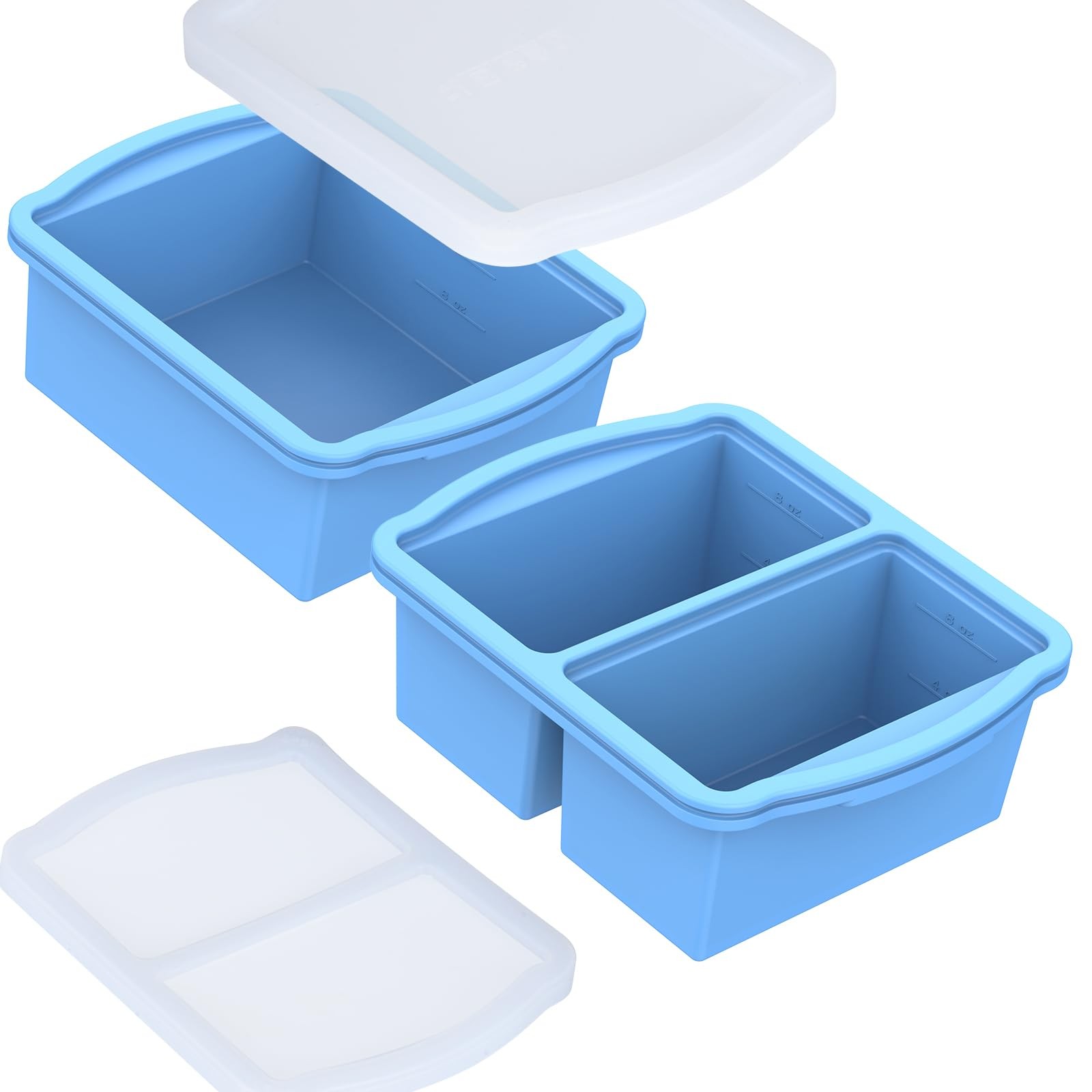 Silicone Freezer Trays with Lids, Set of 2 - 1cup 2 Pack, 2 Pack Blue