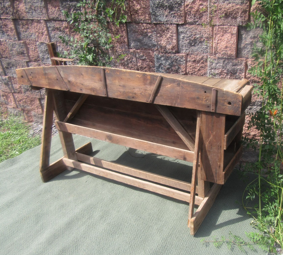 Antique Wood Carpenters Tool Workshop Saw Sharpening Work Bench Workbench