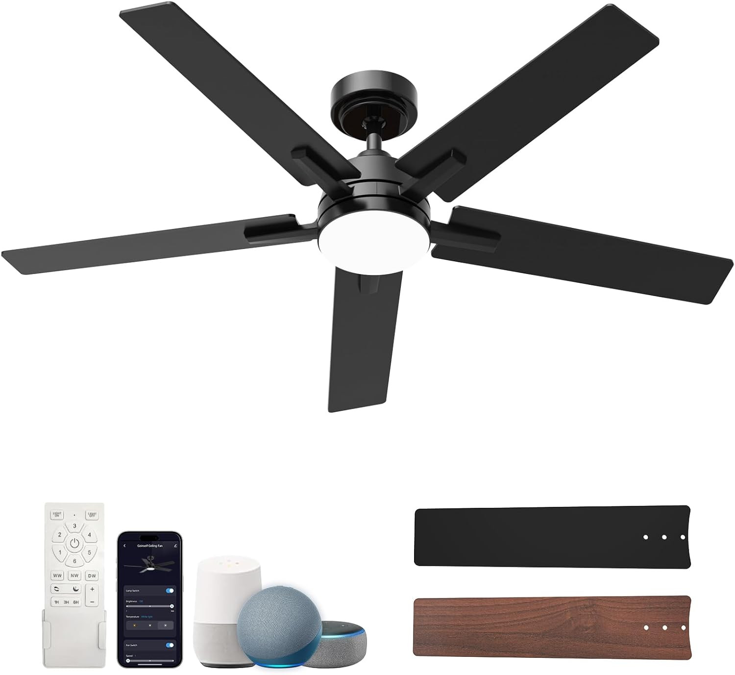 52 Inch Smart Ceiling Fans with Lights, Compatible with Alexa/Remote/App, Downro
