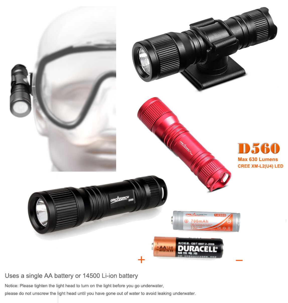 D560 OrcaTorch Orca Torch Scuba Dive Light Bright Mask Mount Boat Camping Hunt