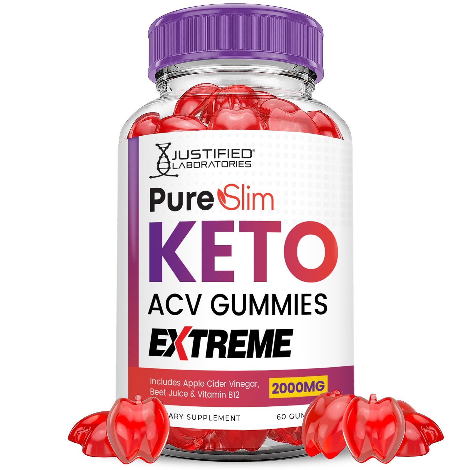 Pure Slim Keto Extreme ACV Gummies 2000MG Apple Cider Vinegar 120 Gummys