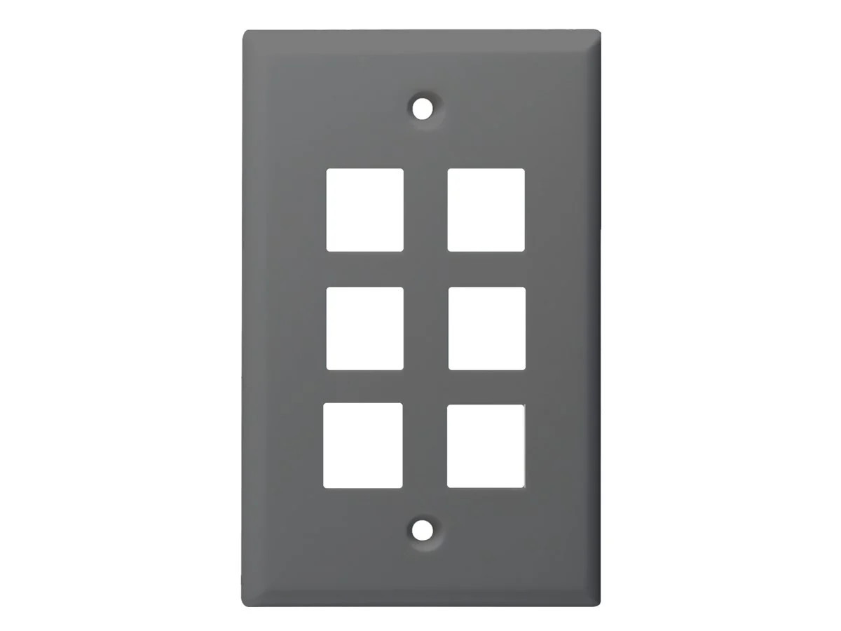 Monoprice Standard Size Keystone Plate 6 Port, Gray, UL