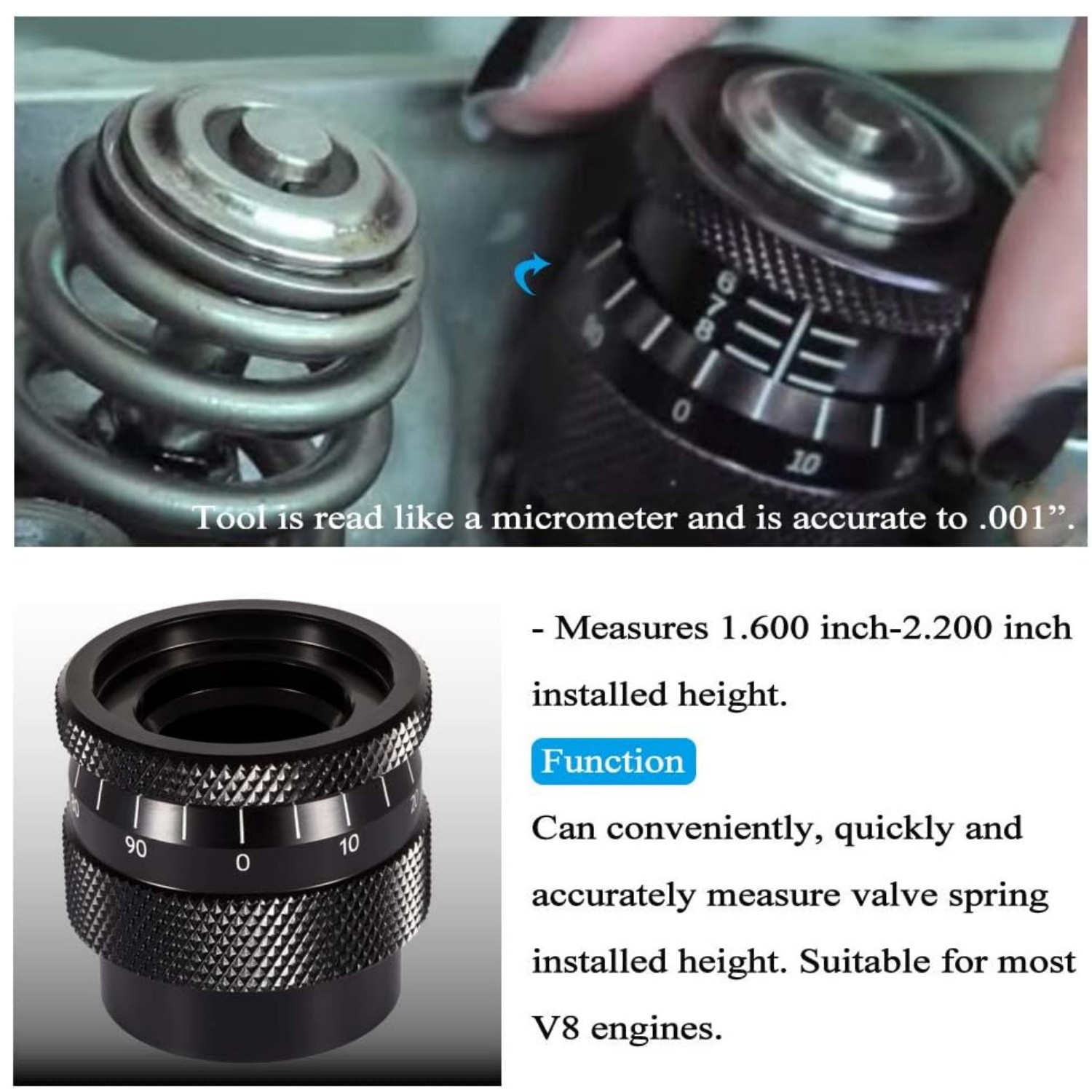 4929 Valve Spring Height Micrometer Precise Measurer for V8 Engine 1.600"-2.200"