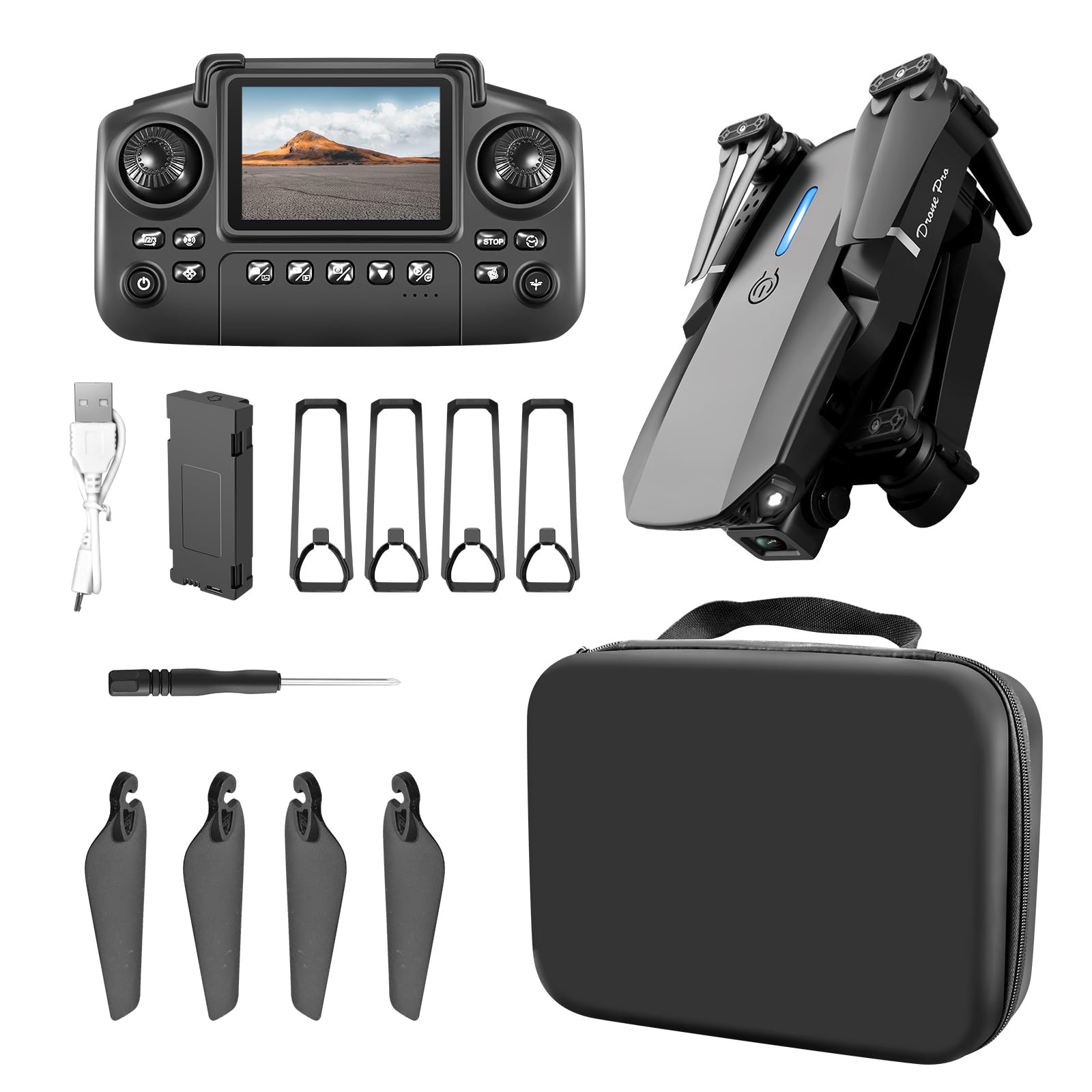ikaufen E88 Drone Dual Camera Screen Control + 1 Battery Black, Black