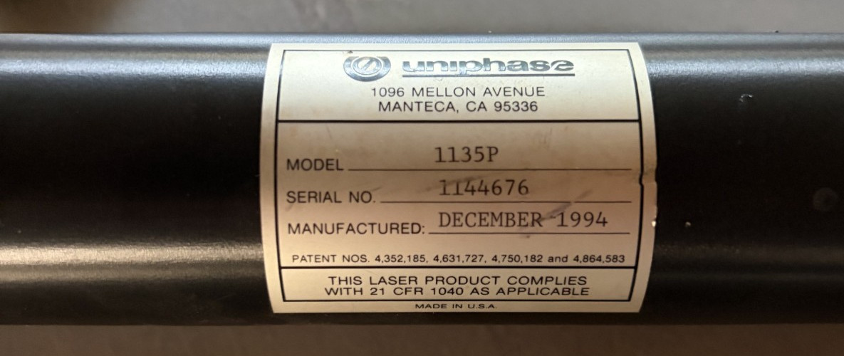 JDS Uniphase 1135P Laser Head/Module, MPN 1135P , He-Ne