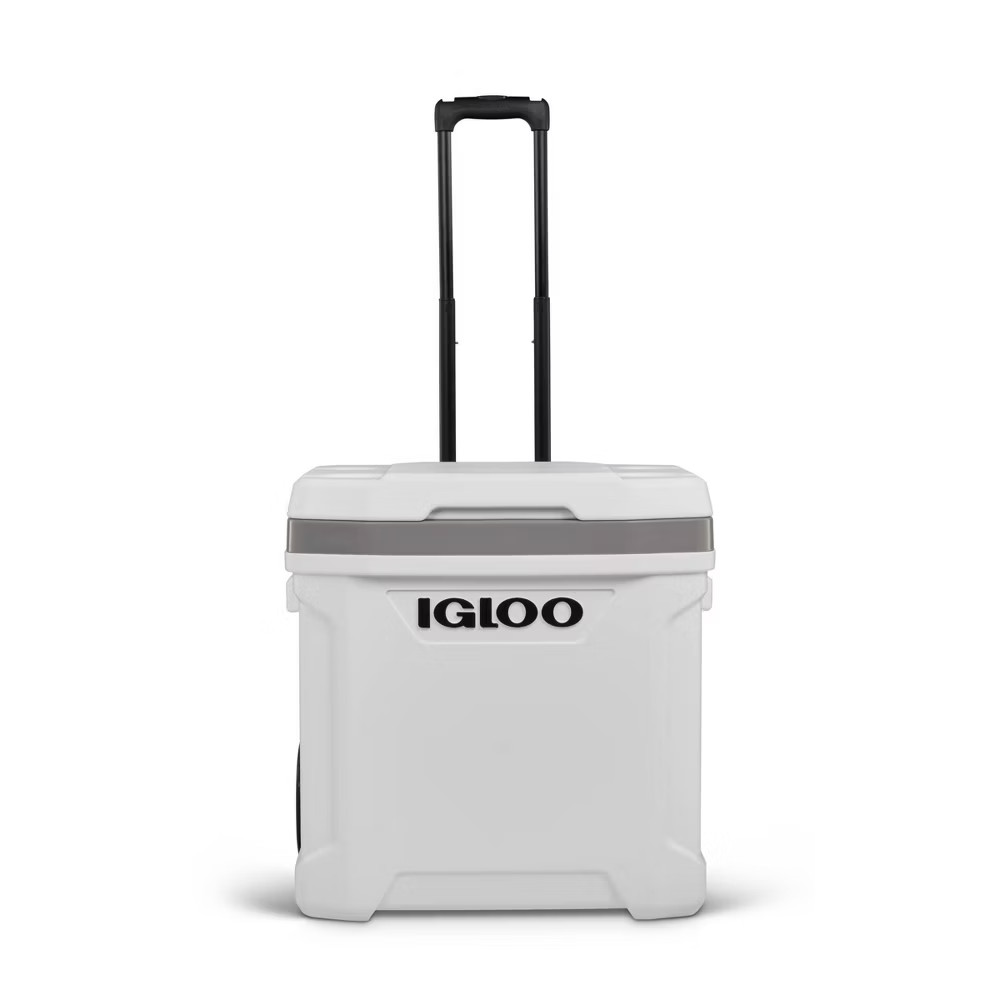 Igloo Marine Latitude 60qt Rolling Cooler - White: Retractable Handle Cup Holder