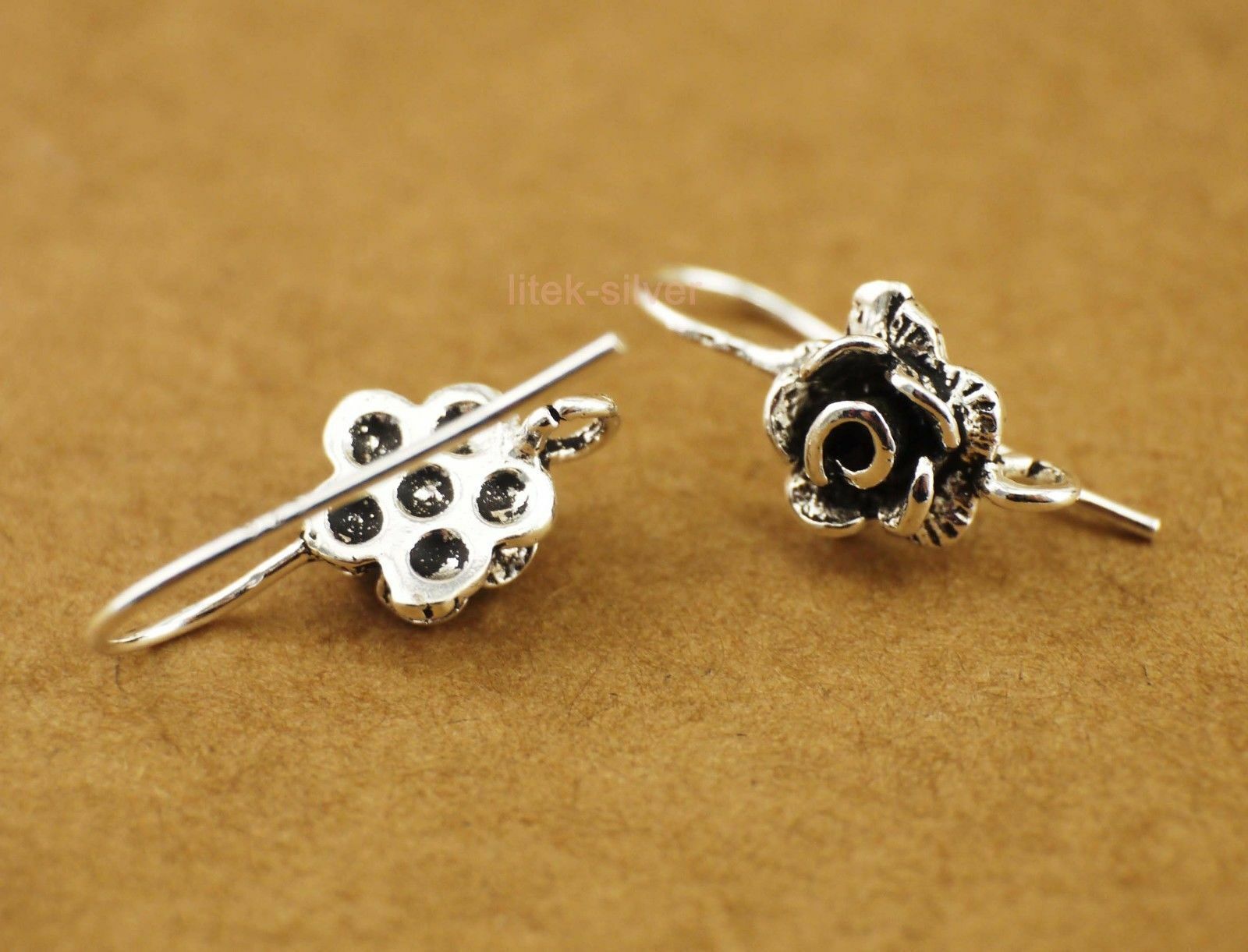 Flower Sterling Silver Earrings Ear Wire French Hook Connectors Diy A1973