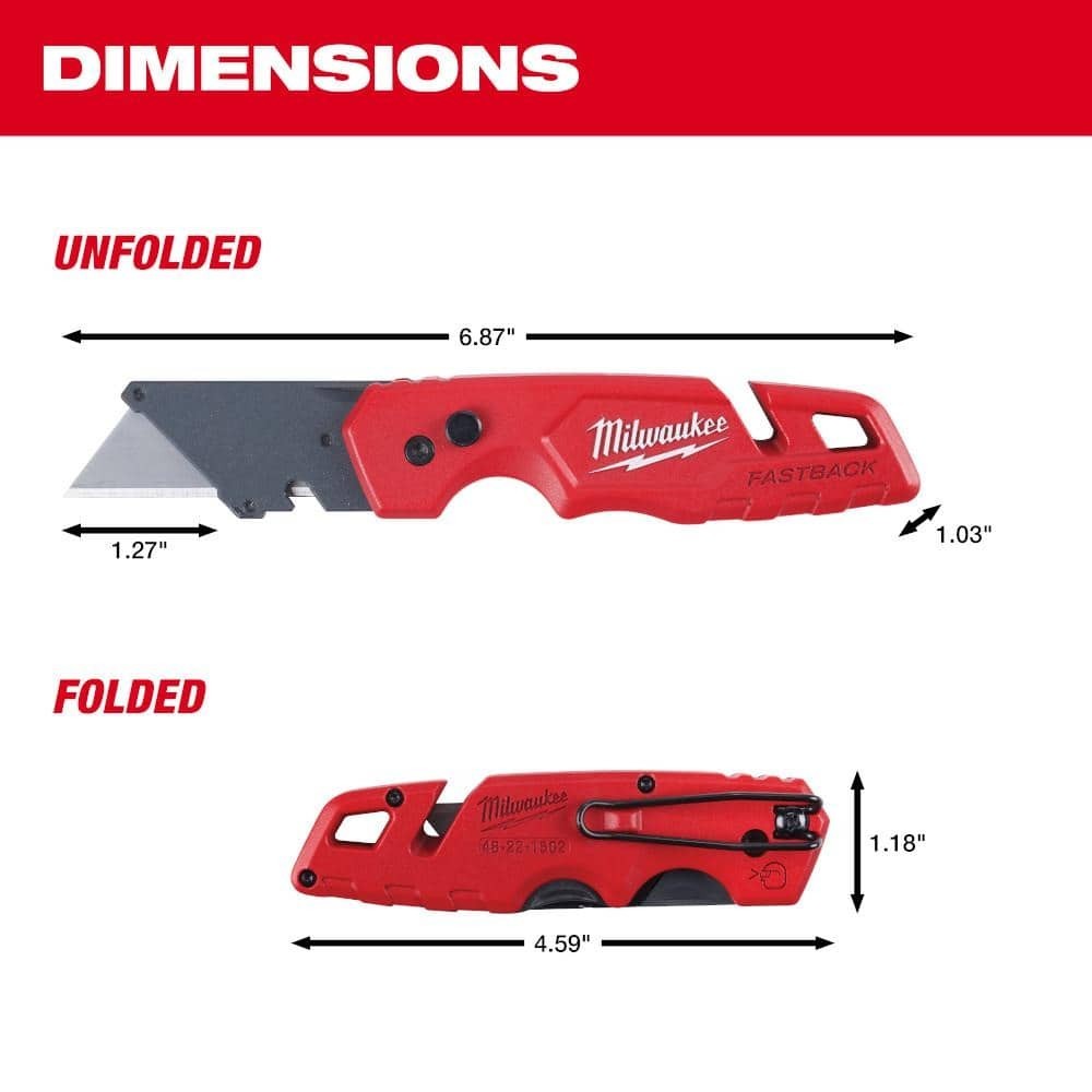 FASTBACK Folding Utility Knife 2 Pack with Blade Storage Gut Hook