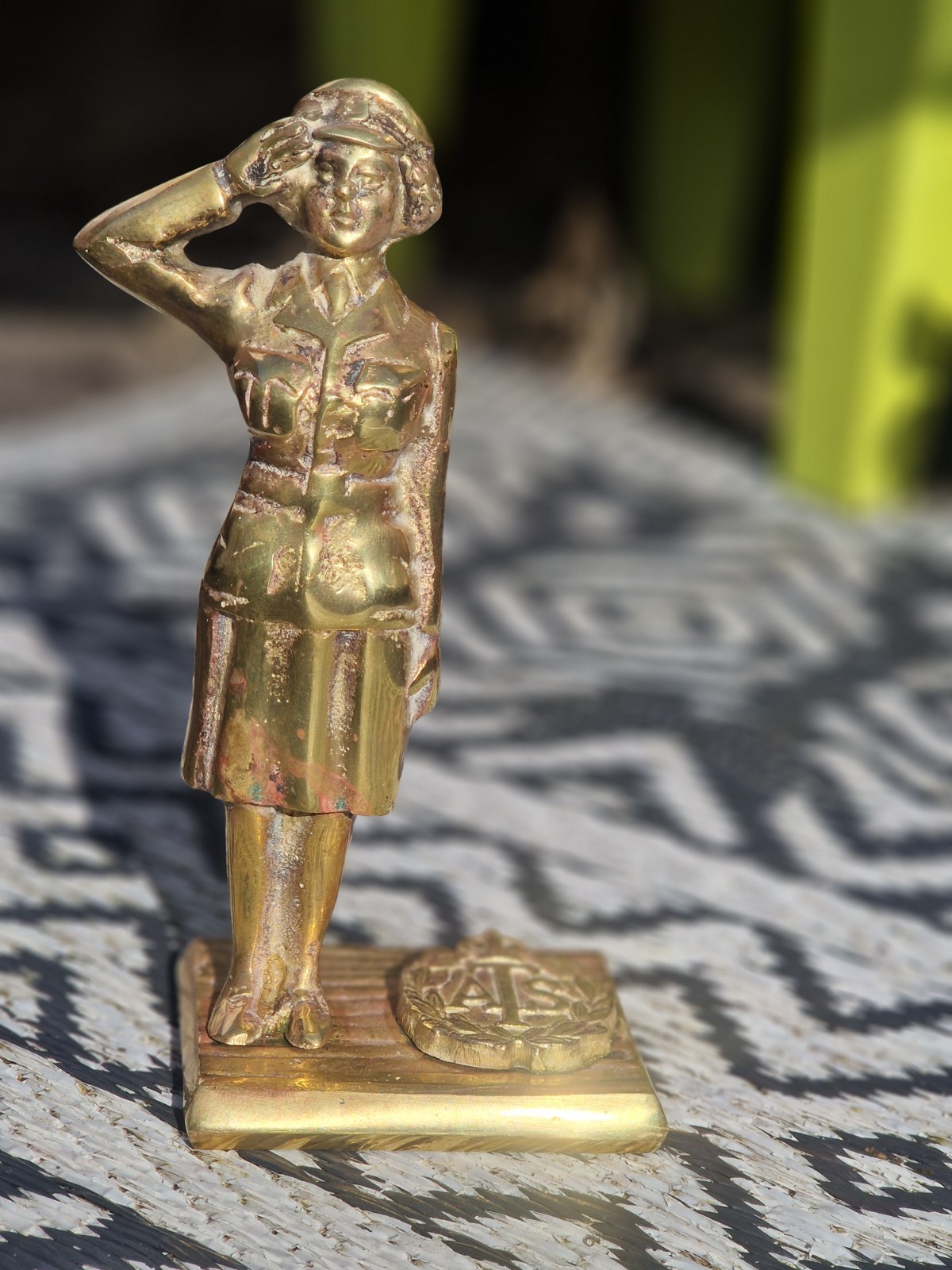 Brass WW2 ATS Figure Statue Saluting Ornament Military Memorabilia