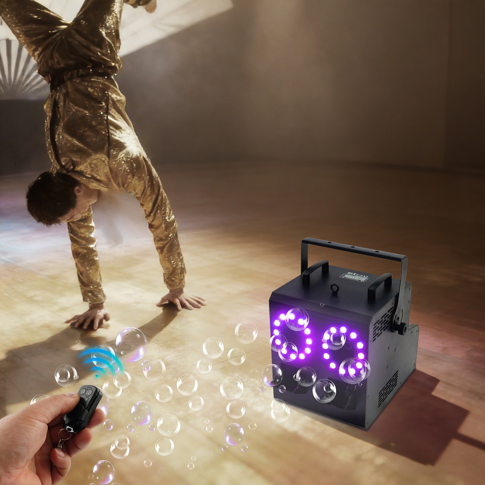 Dual-Hole LED Bubble Fog Machine 1500W LED Fog Bubble Machine with RBGW Lights
