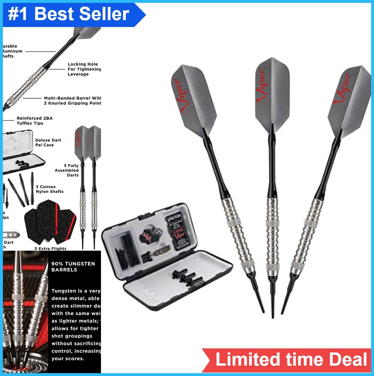 90% Tungsten Soft Tip Darts Set 18 Gram with Case Aluminium Shafts