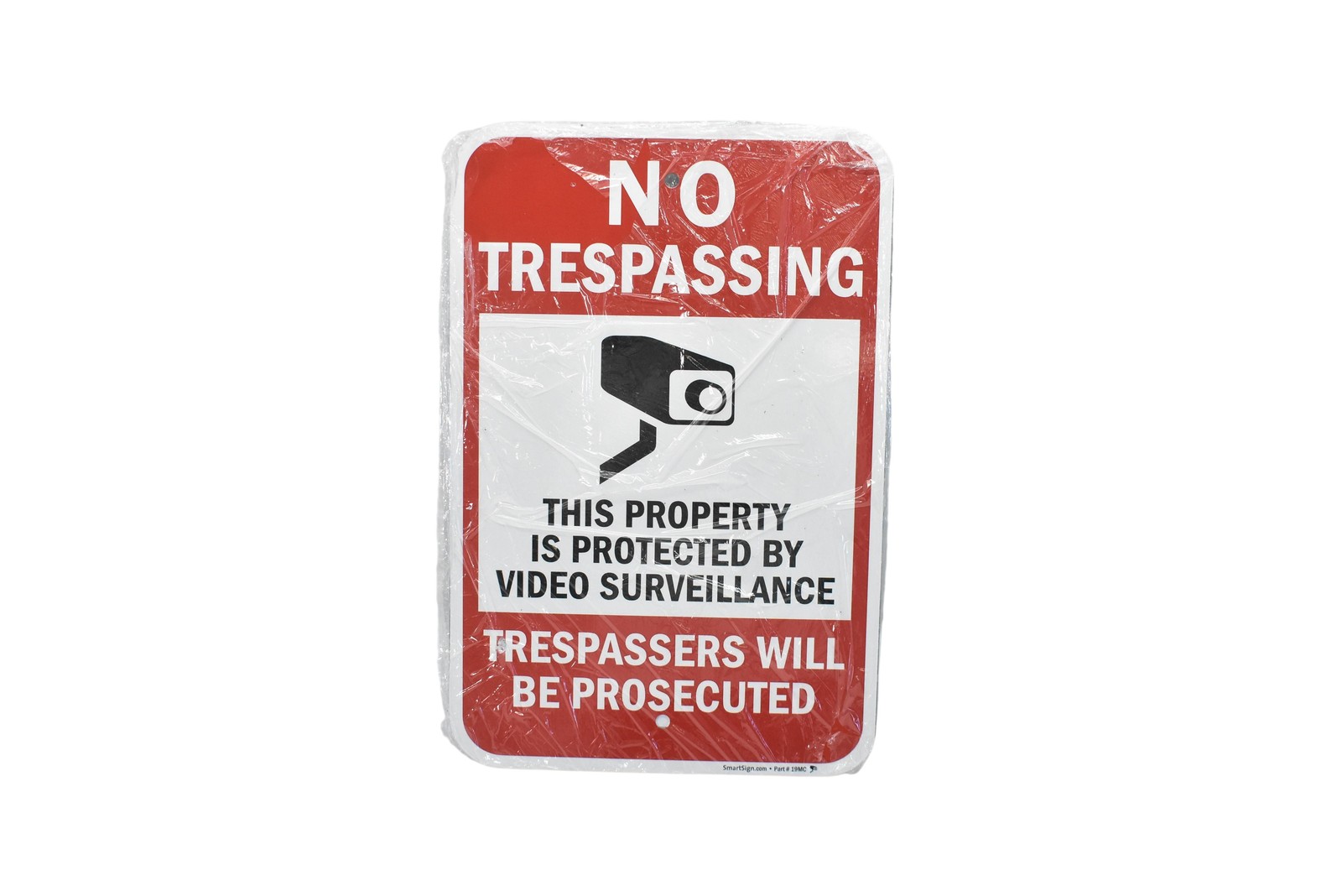 SmartSign No Trespassing Video Surveillance Warning Sign Red 18x12 Metal CCTV