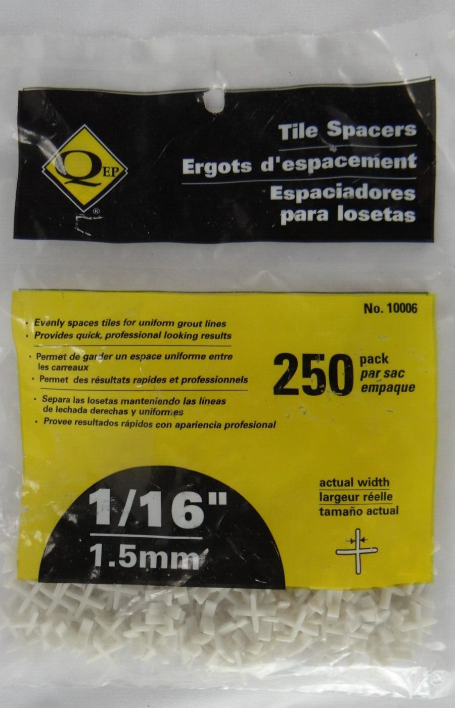 QEP Tile Spacers No. 10006, Package 250 Count, 1/16" (1.5mm) Tile Installation