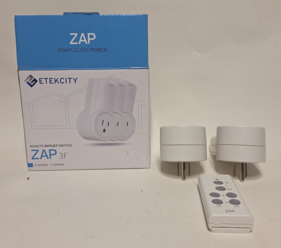 ETEKCITY Zap 3LX 2-Outlet Switch w/ 1 Remotes 120v