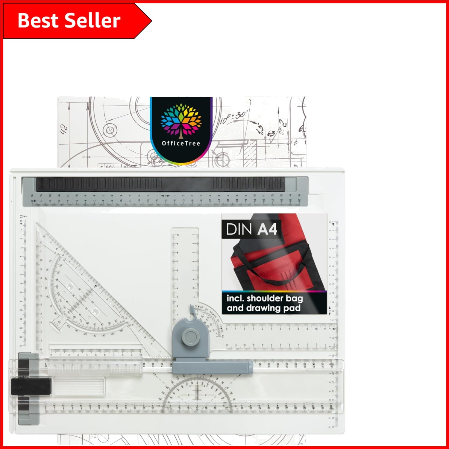 Professional A4 Drawing Board Set with Sliding Ruler & Protractor - 7 Pieces