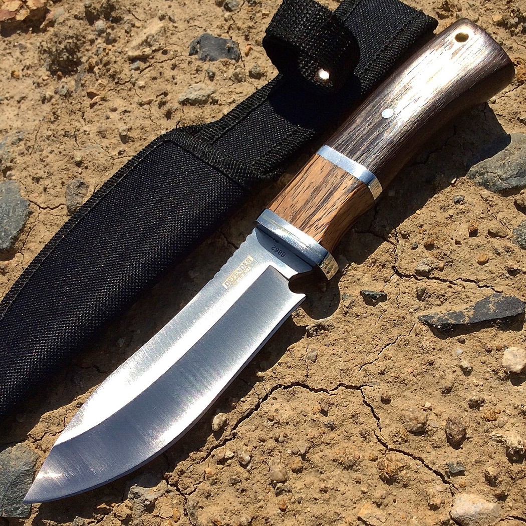 Defender Xtreme 9.5"" Hunting Knife Silver Stainless Steel Brown Wood Handle wit