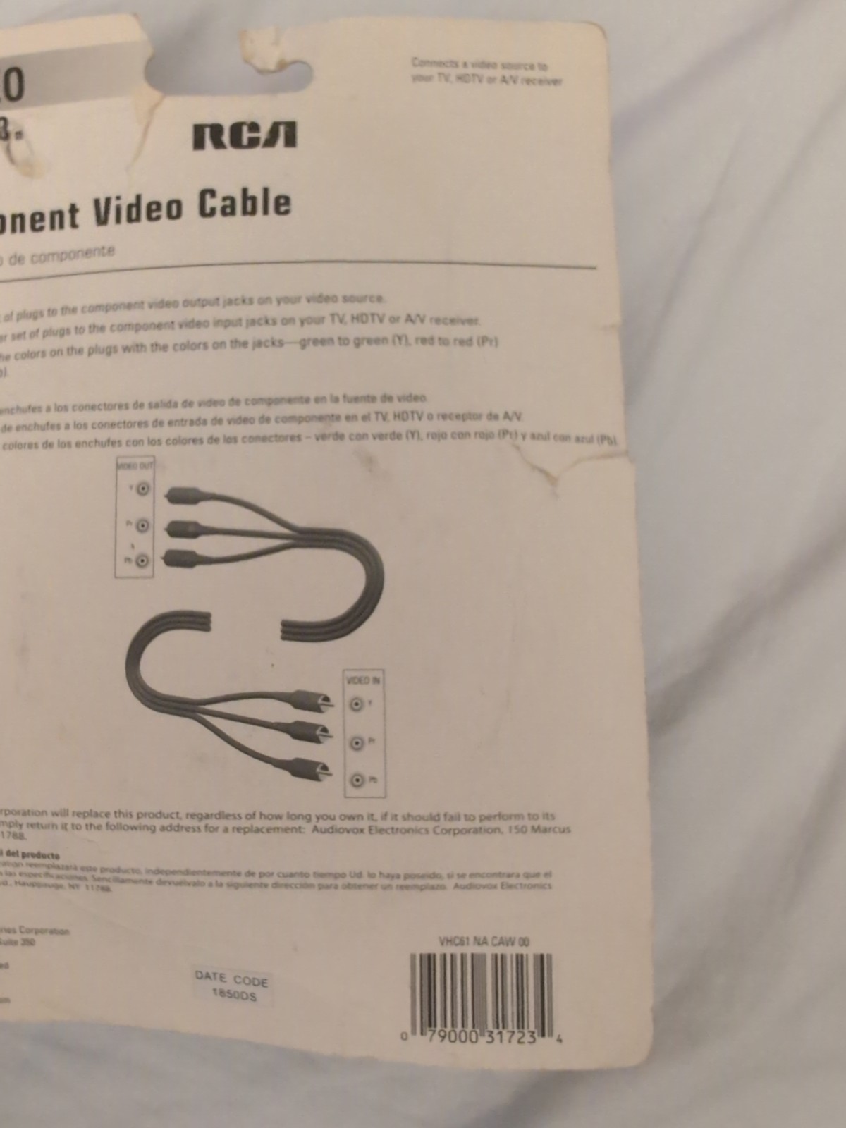 RCA 6 Foot Component Video Cable VHC61 -New