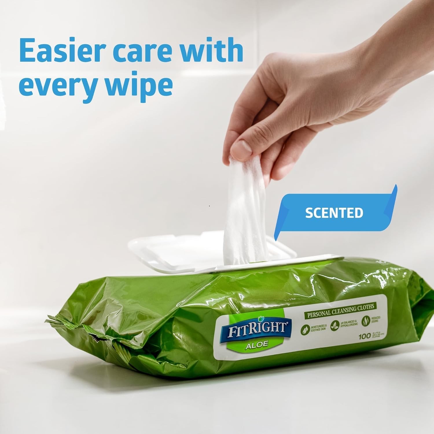 Medline FitRight Aloe Personal Cleansing Cloth Wipes,Scented, Pack of 48, 8 x 10