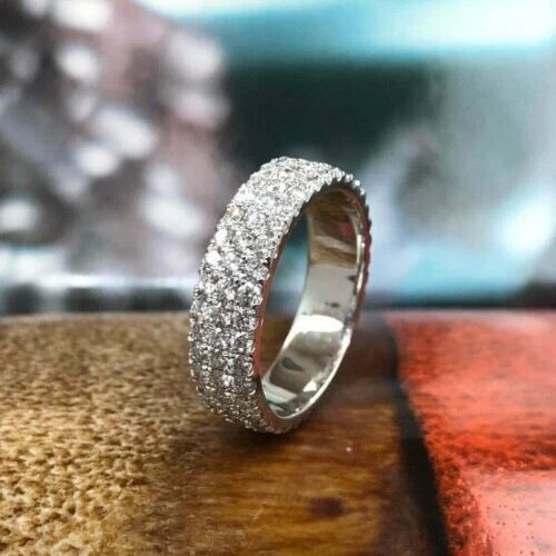 14k White Gold Plated 2Ct Round Lab Created Diamond Eternity Wedding Band Ring