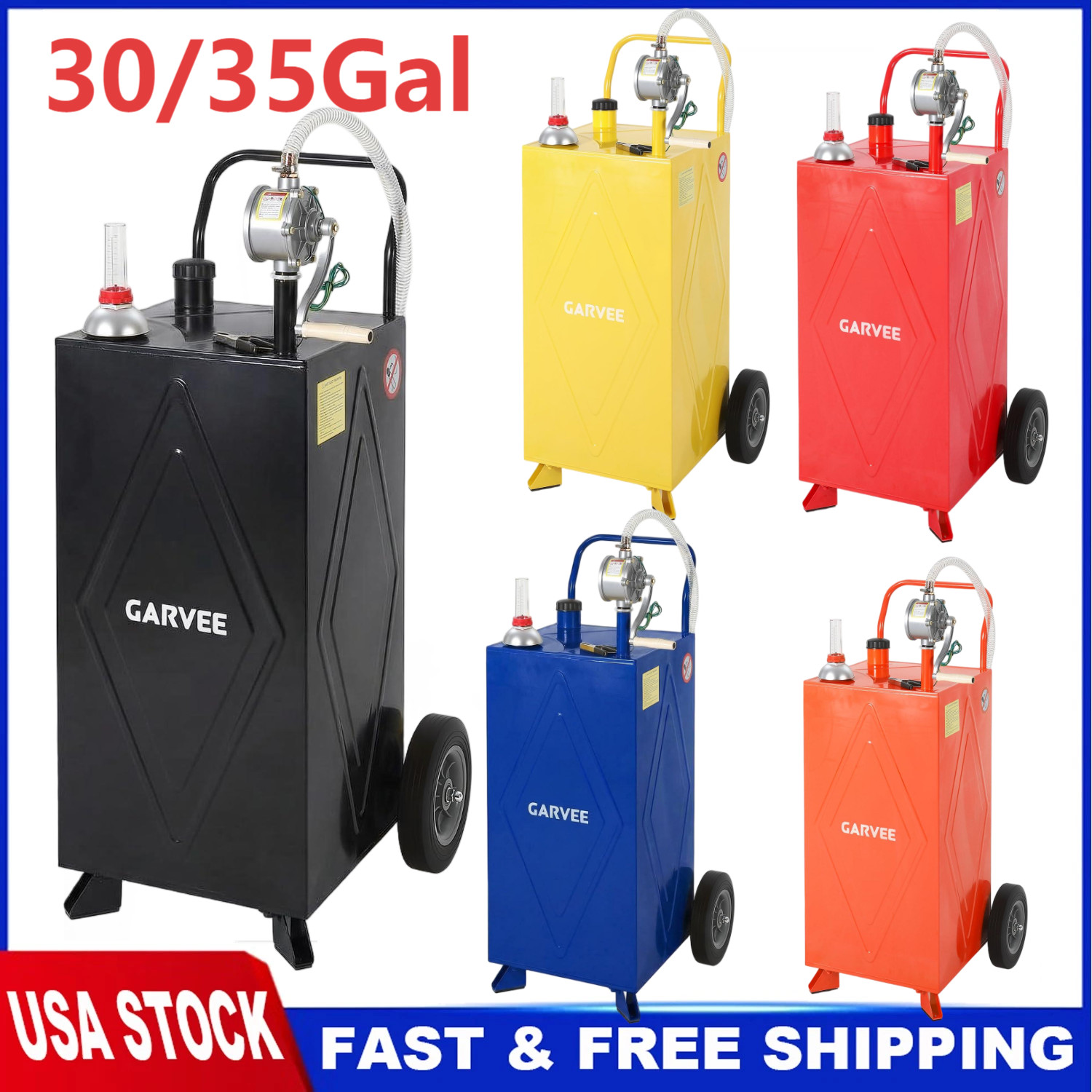 GARVEE 30/35 Gallon Fuel Caddy Portable Gas Tank Diesel w/ Transfer Pump Wheels