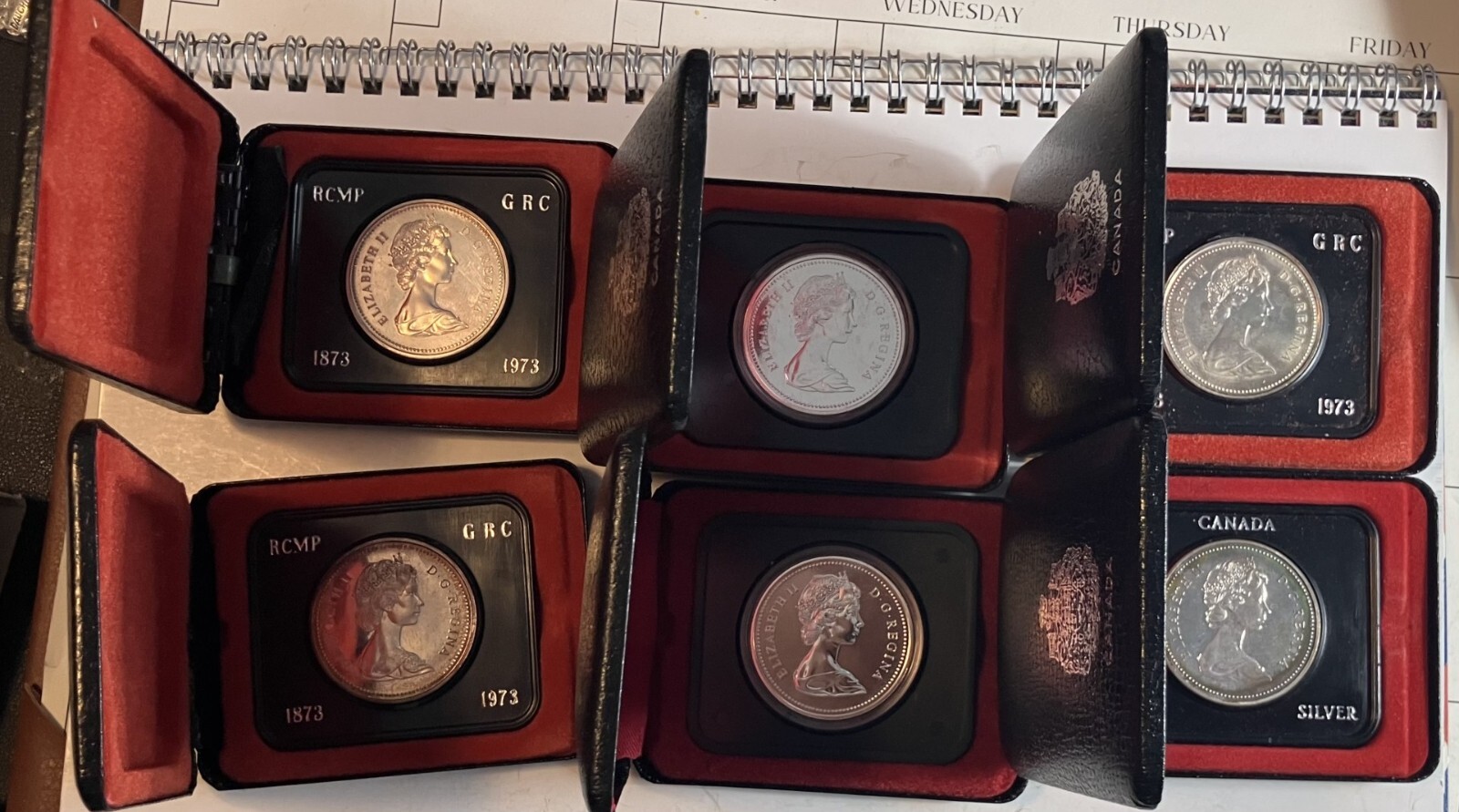 (6) Canada 50% Silver Dollars, 1972-1975, Uncirculated $1, OGP, Clam Shell Cases