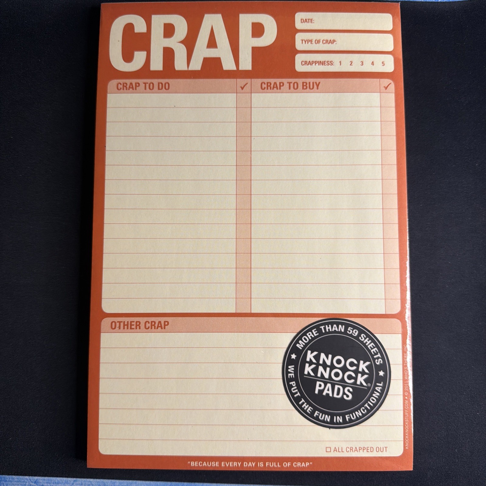 Knock Knock Crap Pad, To Do List Note Pad, 6 x 9-inches Brand New