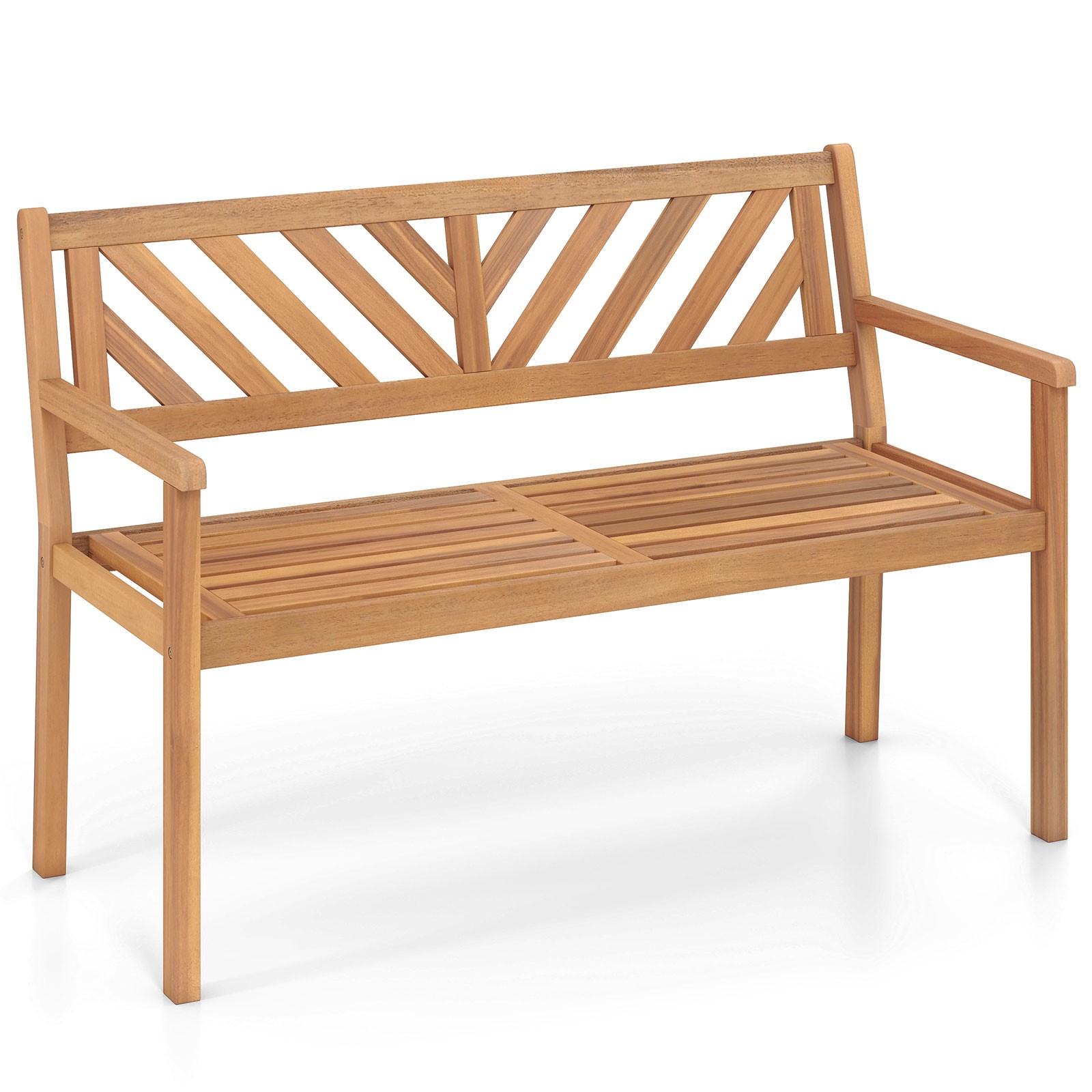 Outdoor Loveseat Bench, 2-Person Patio Acacia Wood Garden Chair with Armrests