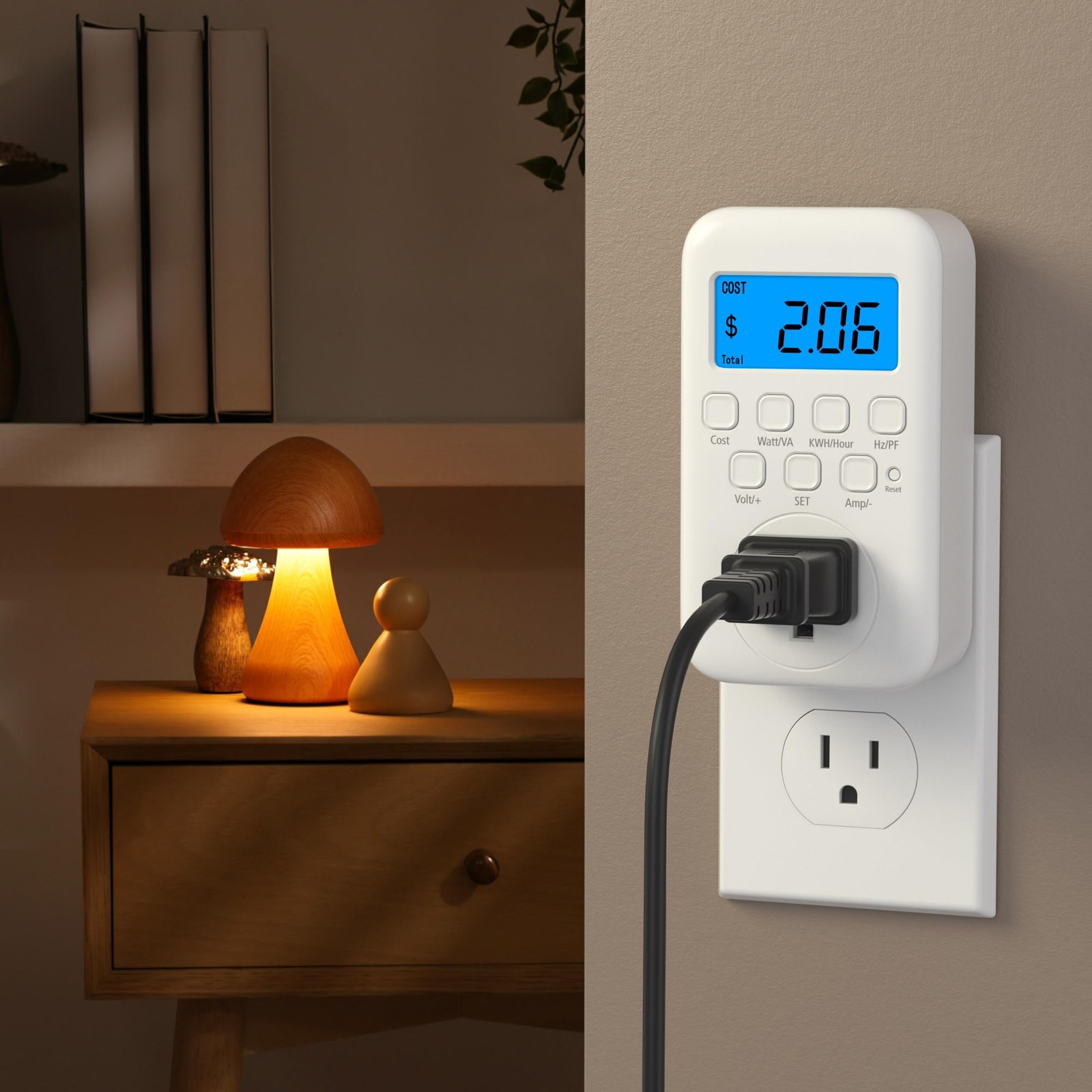 HBN Watt Meter Plug with Backlight, Plug-in Socket Power 1 Pack, White