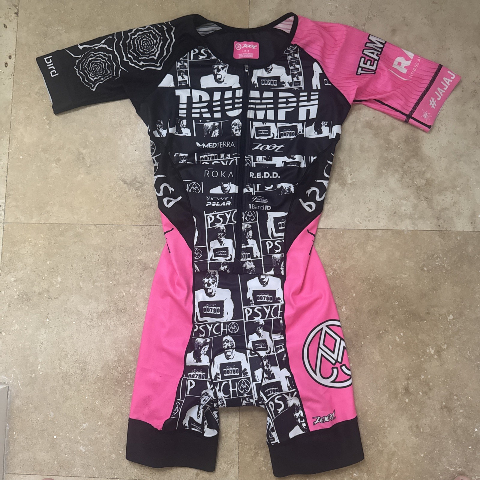 Zoot Men's Tri Full Zip Racesuit Size "L” Cycling Triathlon One Piece Suit