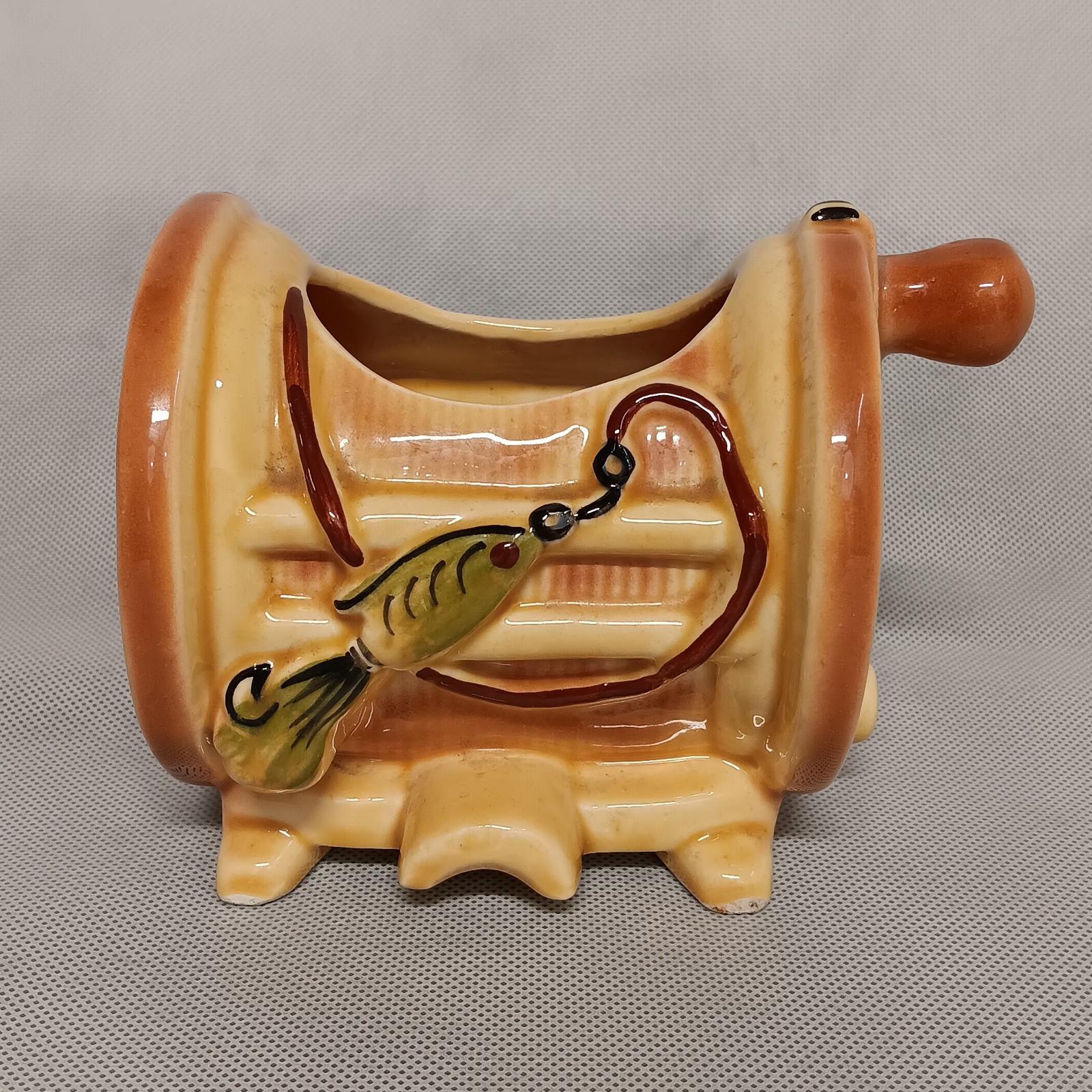 Conrad Ceramics Fishing Reel Planter Tan Brown 1957