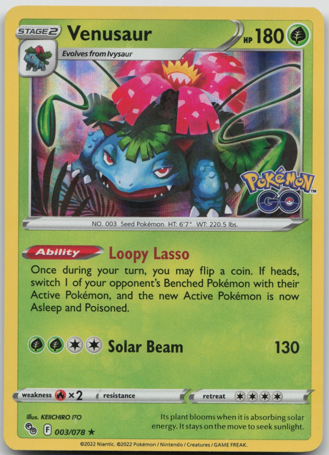 Venusaur 003/078 Holo Rare Pokemon GO LP Holo