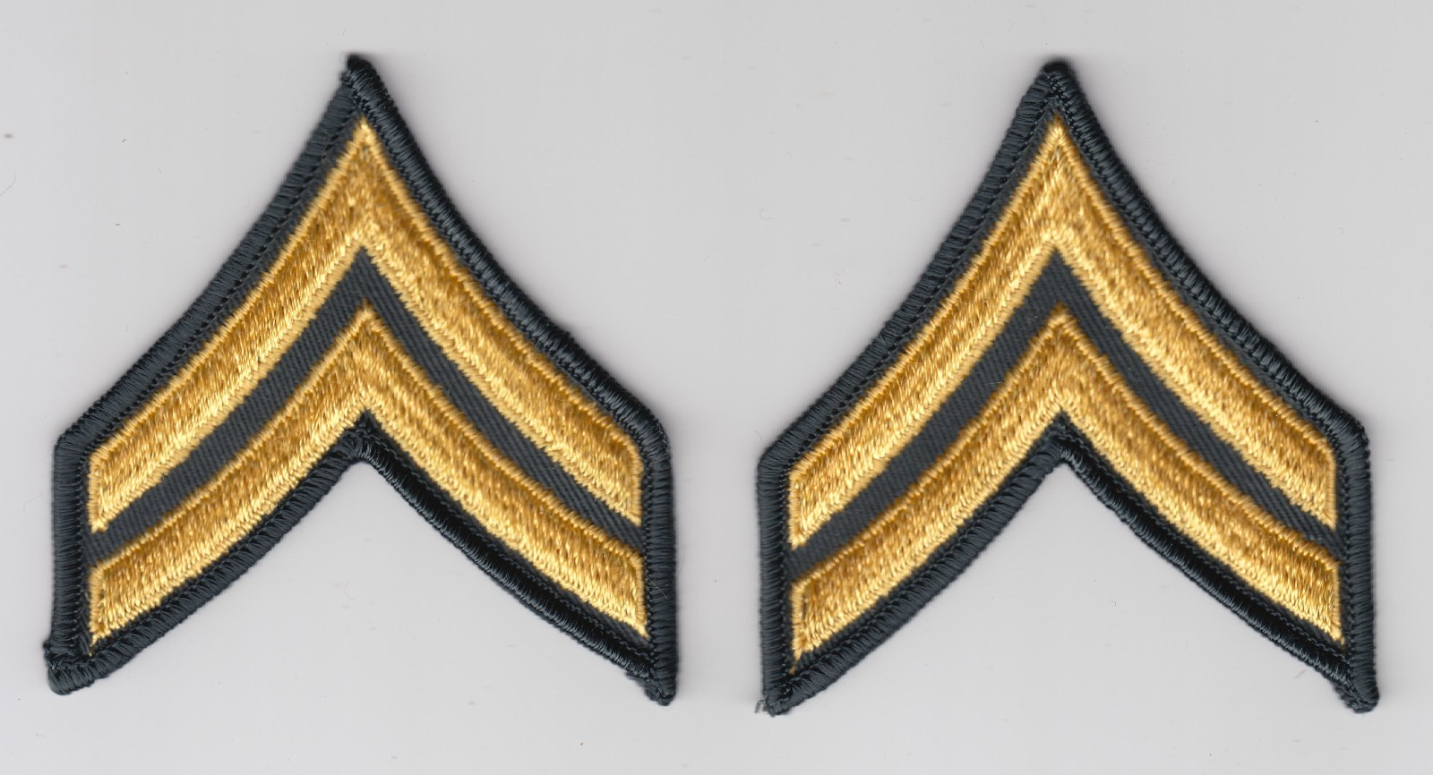 PAIR Vintage US Army Military Corporal Rank Chevron Insignia Patch Merrowed Edge