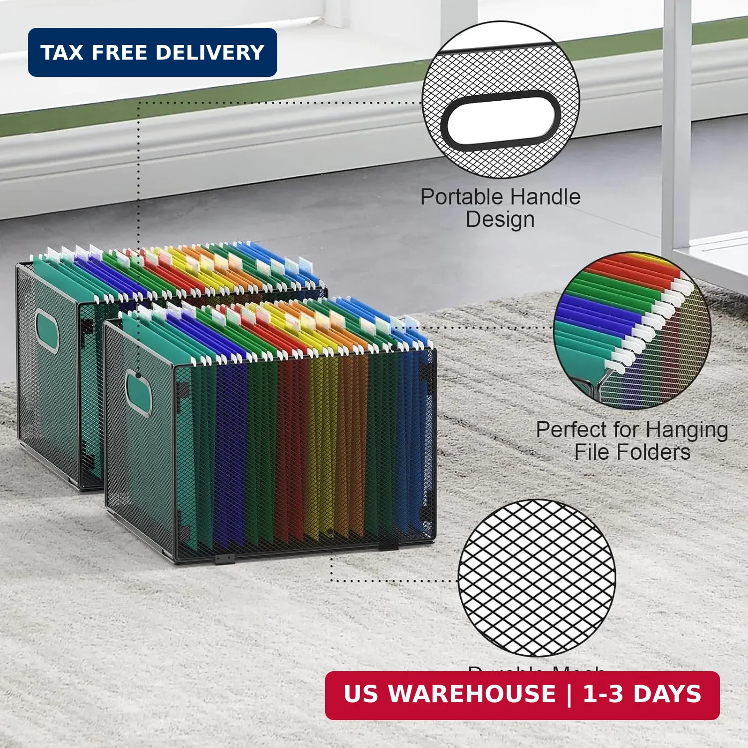 2 Pack Hanging File Organizer, Mesh File Folder Box Filing Box File Cabi