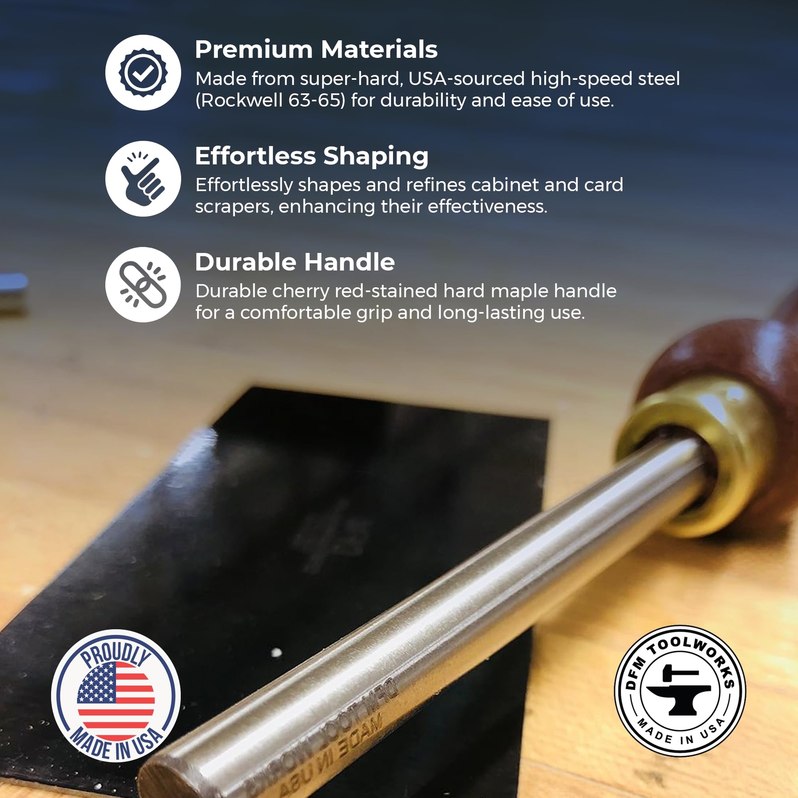 Cabinet Scraper Burnisher Tool - with Hard Maple Handle and Super Hard High Spee