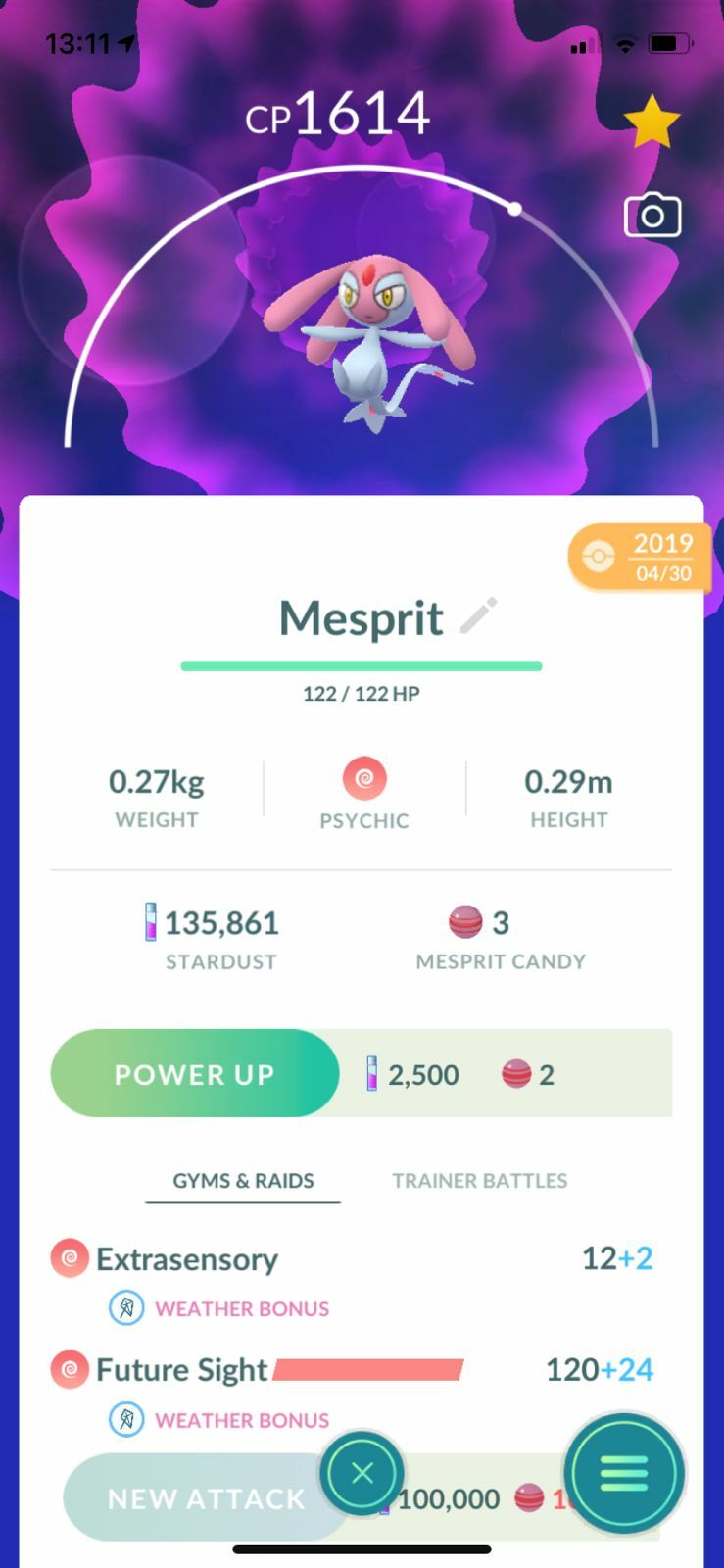 ⚡️ AMAZING LEGENDARY MESPRIT ⚡️ - PKMN GO!!! - NON REGISTERED TRADE!!!