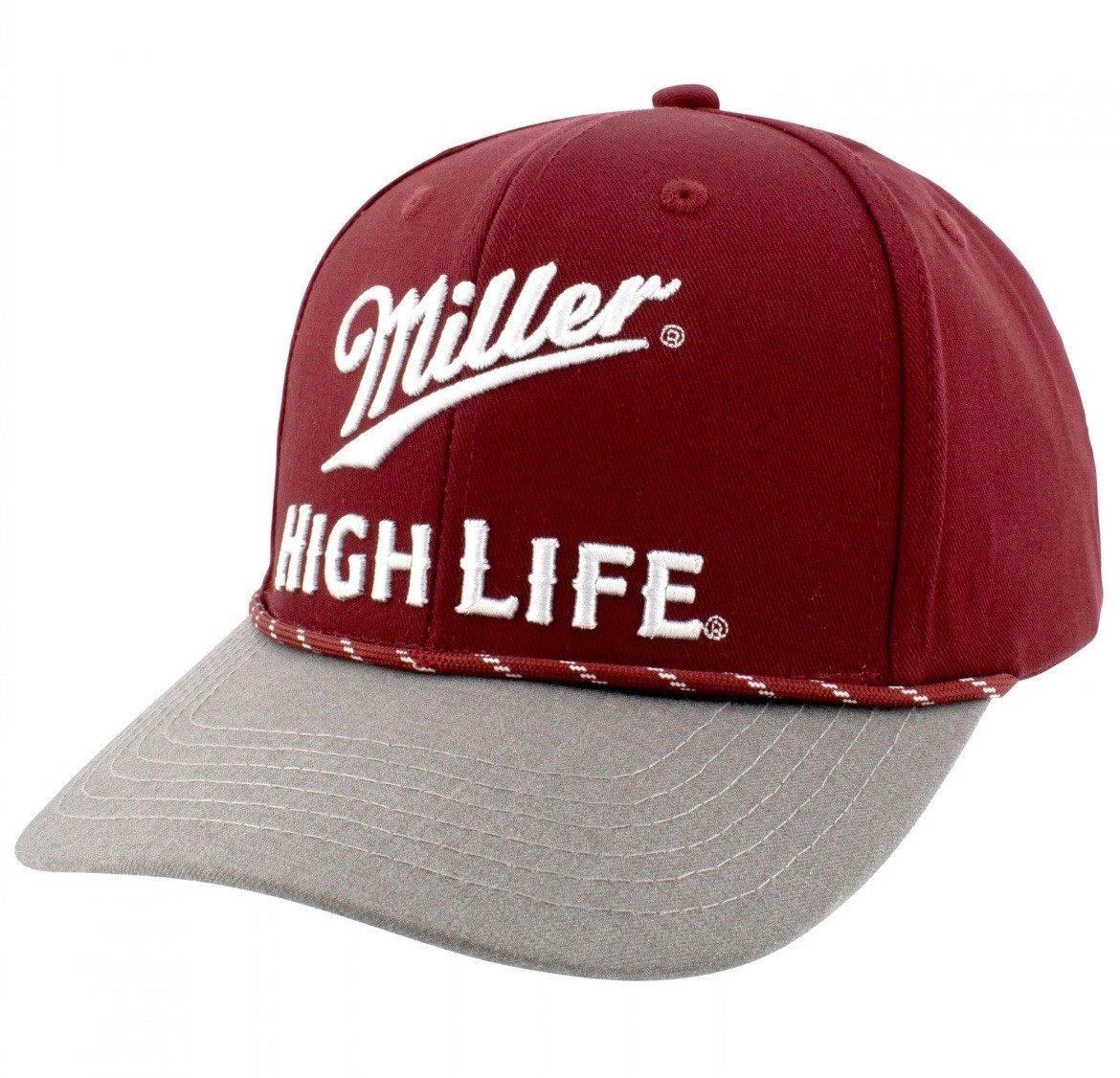 Miller High Life 3D Embroidered Logo Mid Profile Hat Burgundy With Gray ..