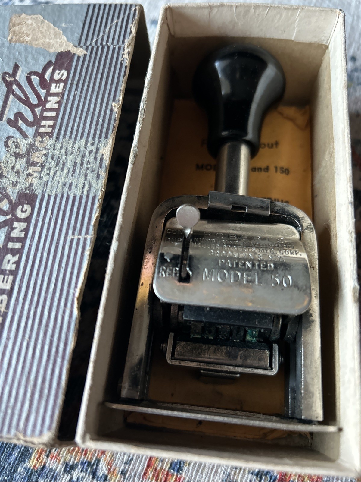 Vintage Model 50 Roberts Numbering Manual Machine 6 Wheels with Box