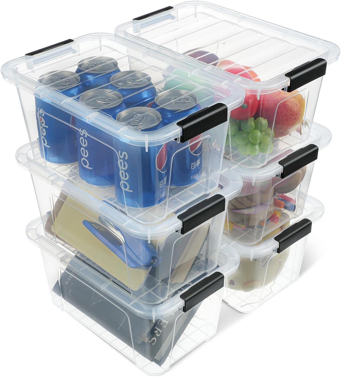 Eoenvivs Plastic Storage Bins Lids 6 Pack 7 Quart Storage Containers Black