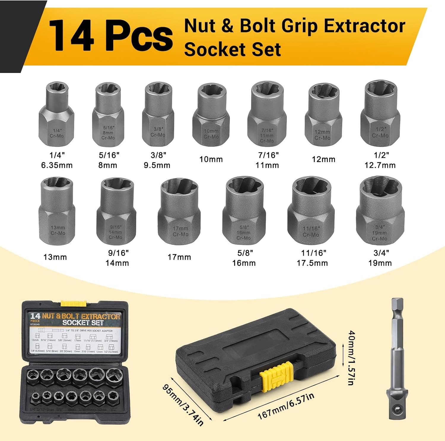Impact Nut & Bolt Remover Set 3/8" Bolt Extractor Tool Socket Kit With Case 14pc