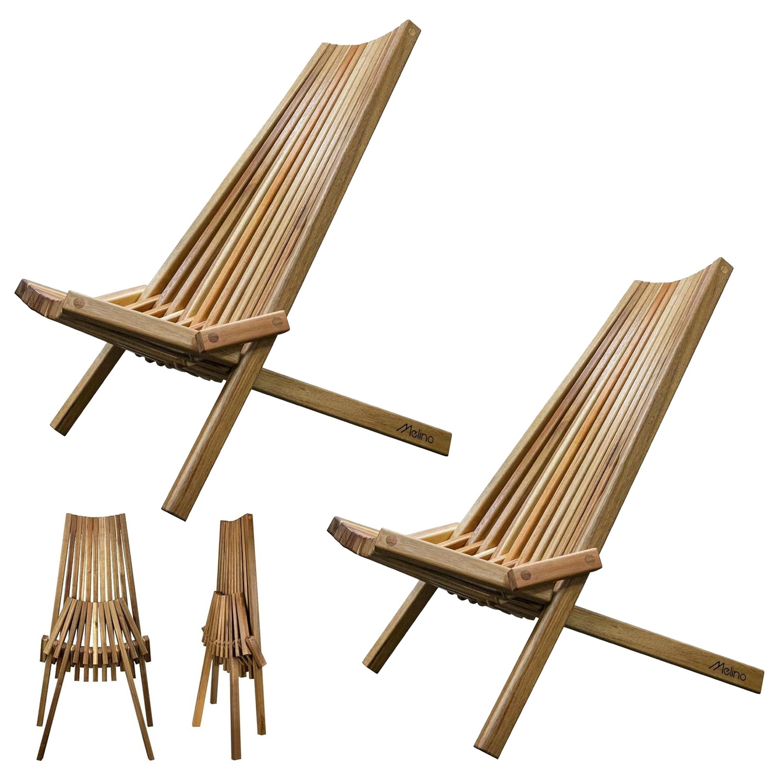 Melino 2-Piece Wooden Folding Tamarack Chair Set for Patio and Outdoor, Natural