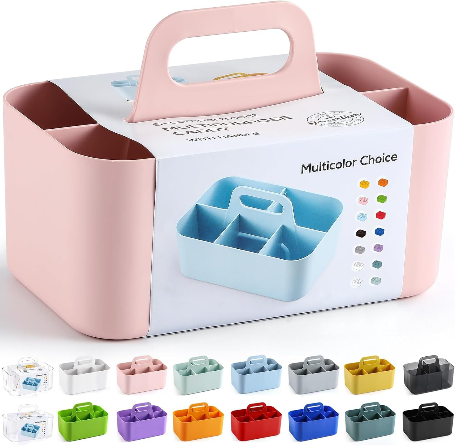 Multiuse Caddy Organizer with Handle, Portable Divided Plastic Tote Bin - Art Cr