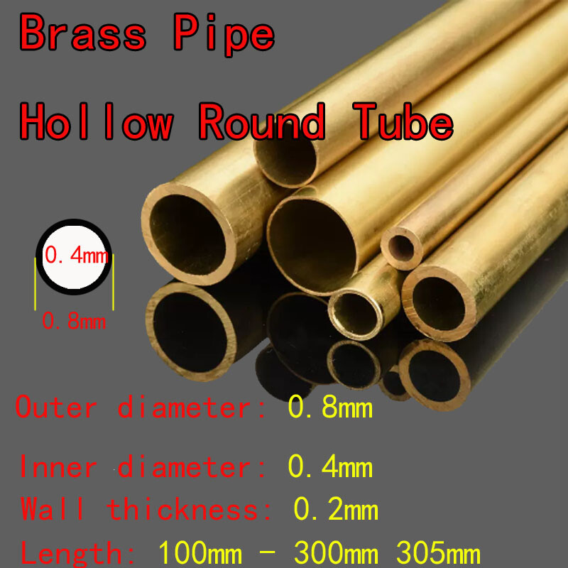 1pcs OD 0.8mm ID 0.4mm Brass Pipe Hollow Round Tube 100mm-305mm Long 0.2mm Thick