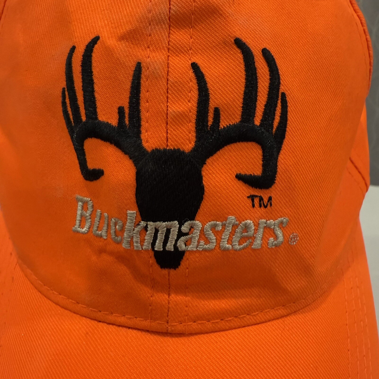 Buckmaters Fluorescent Orange W Black Buck Head on Hat Cap Strap Buckle EUC