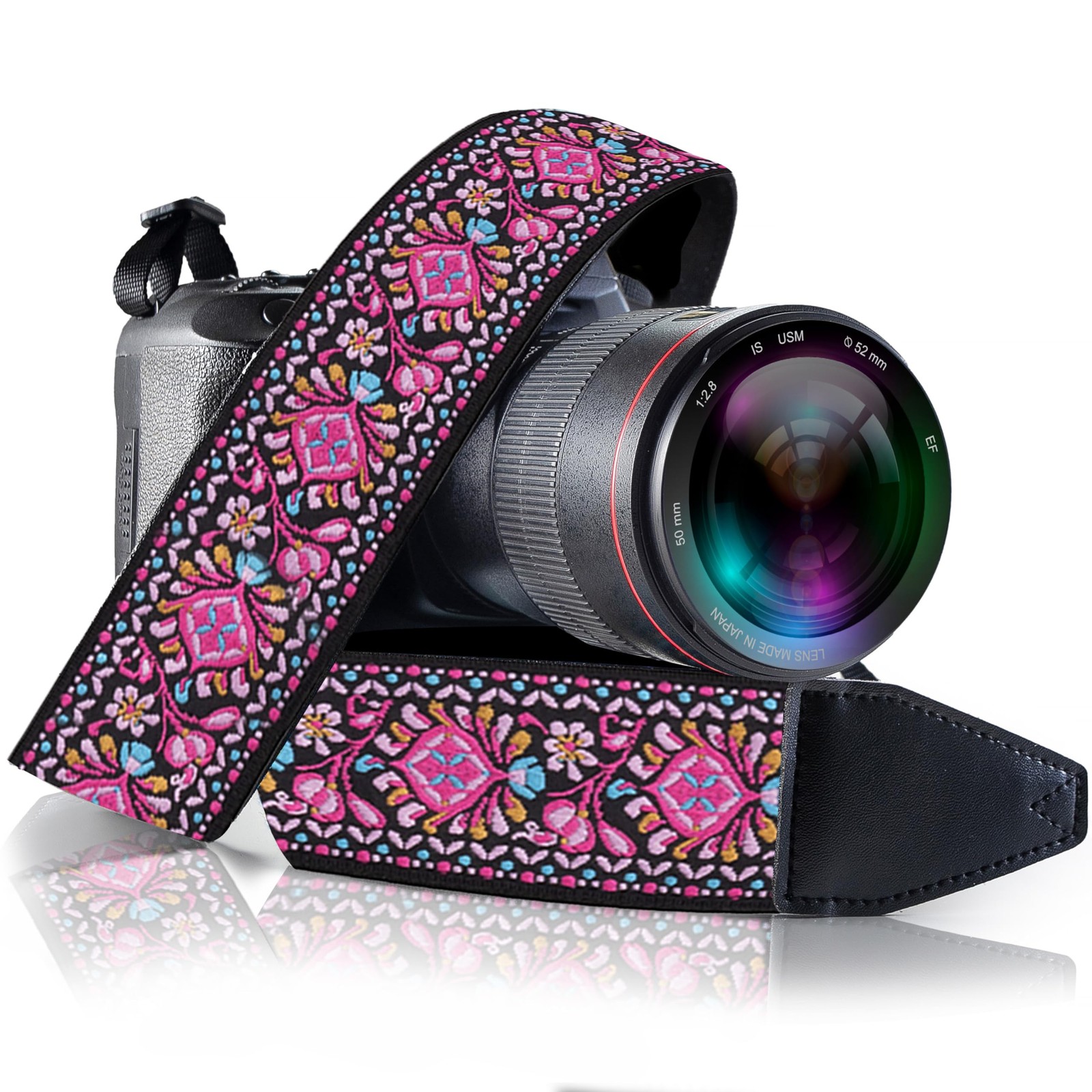 Art Tribute Camera Strap, Vintage Embroidered Non Personalized, A# Pink Woven