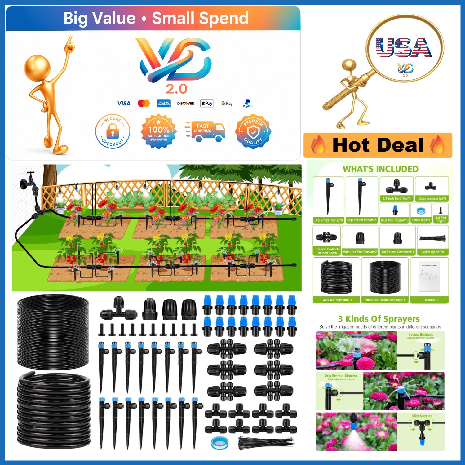 230FT Drip Irrigation Kit with Quick Connect System Garden Watering Yard Lawn