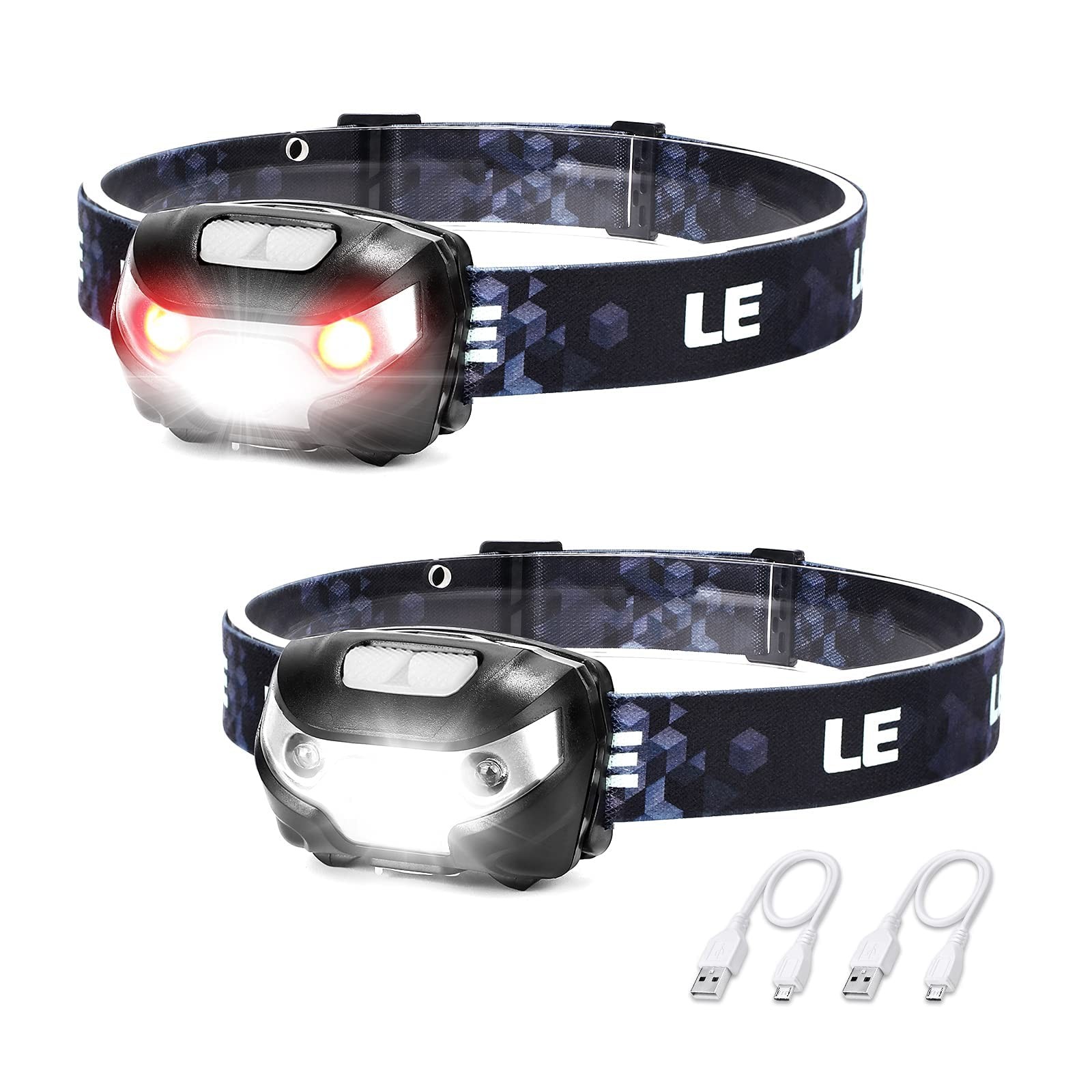 Lighting EVER LED Headlamp Rechargeable IPX4 Waterproof Headlight 2 Pack