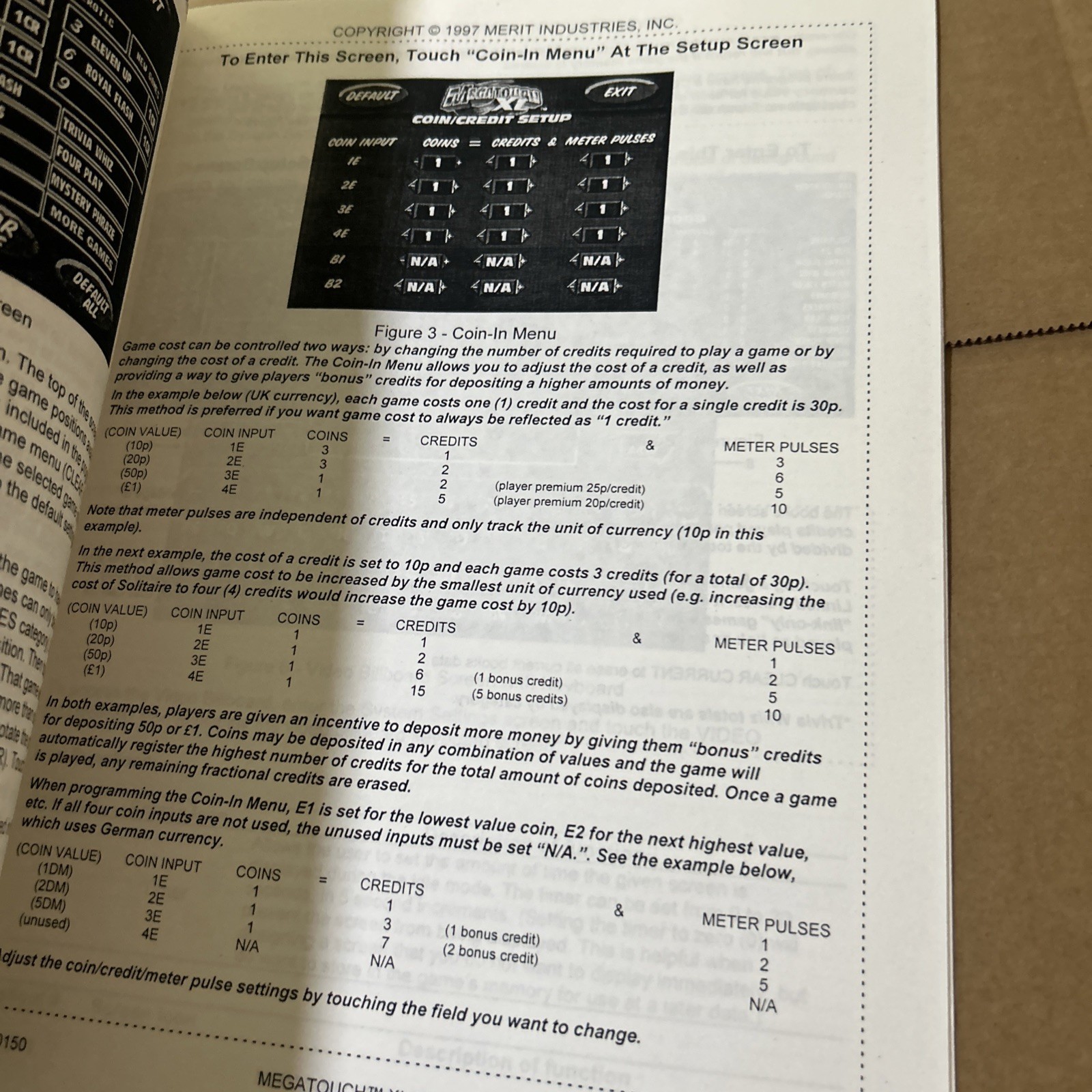 Original XL 5000 MERIT MEGATOUCH owners manual