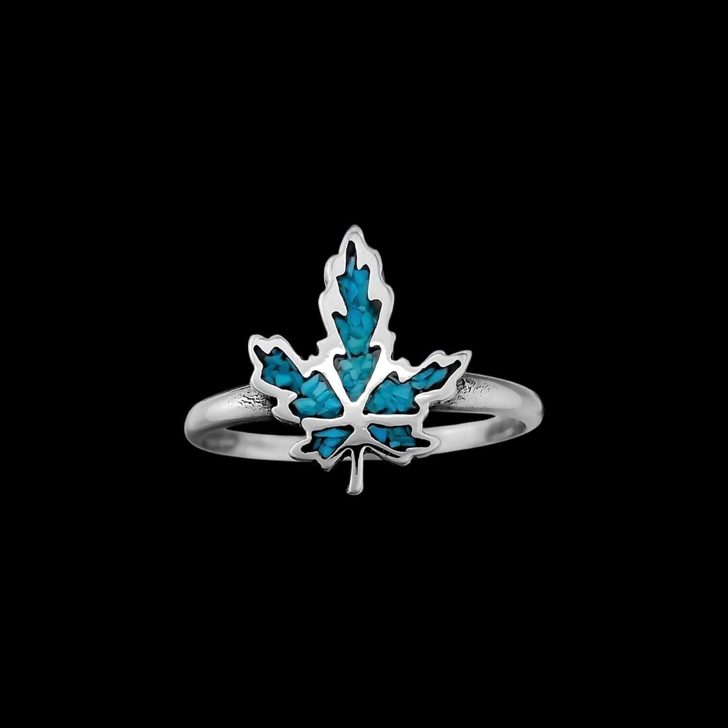 Size 4 Sterling SIlver Turquoise Palmate Leaf Ring