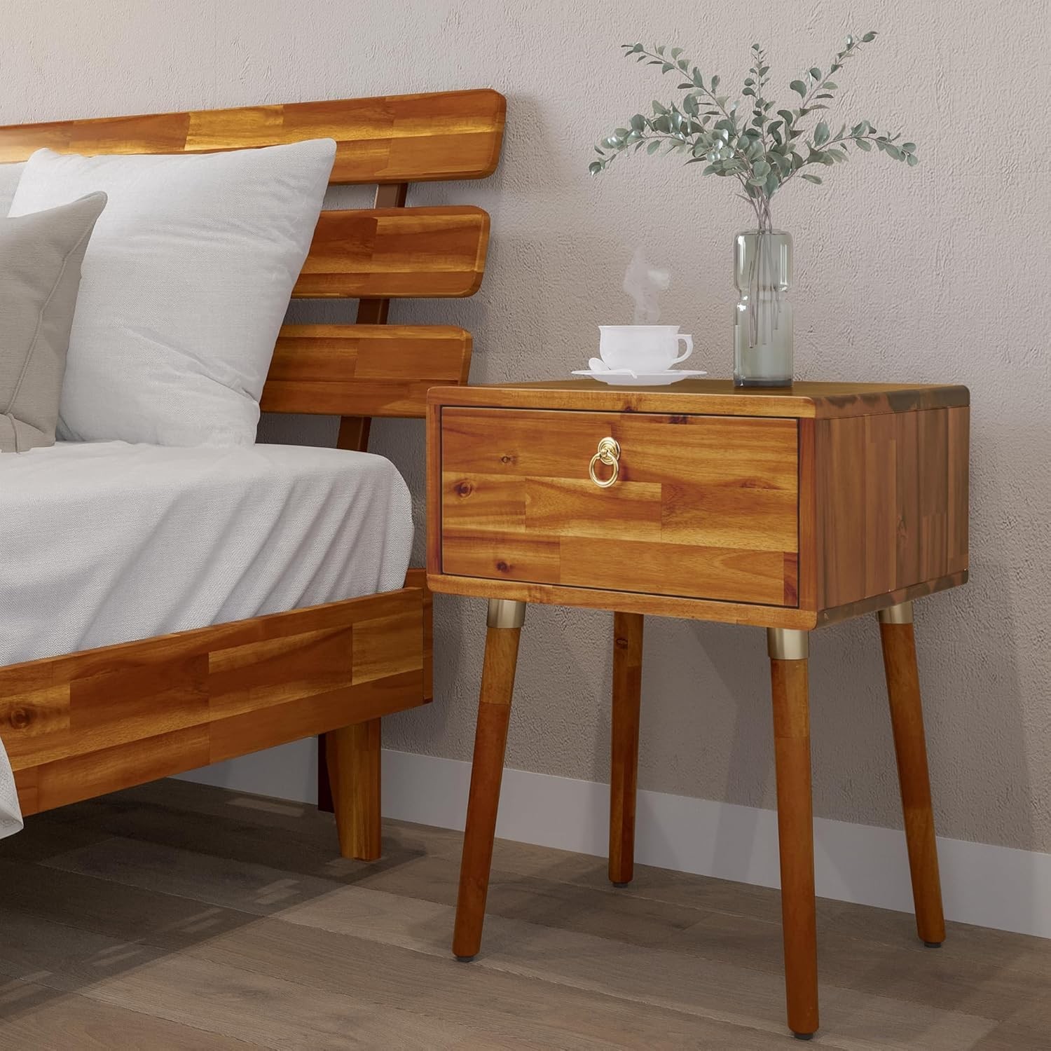 Bme Caden Solid Wood Nightstand/Side Table/End Table, Fully Assembled, with 1-Dr
