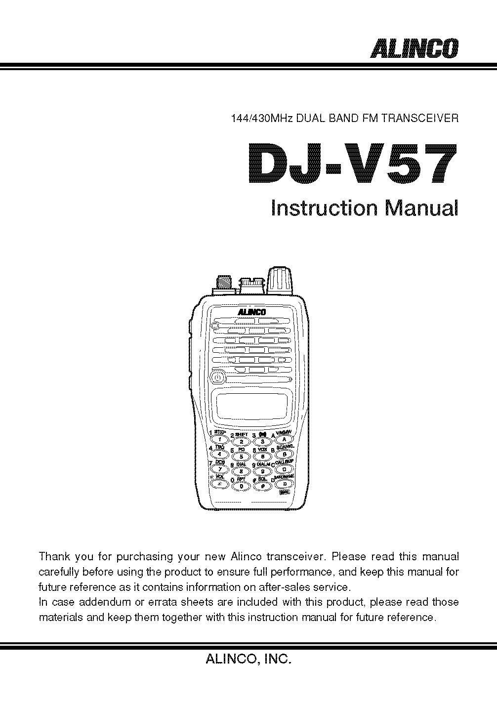 Alinco DJ-V57 Transceiver Instruction Manual 72 Pages Operating Guide